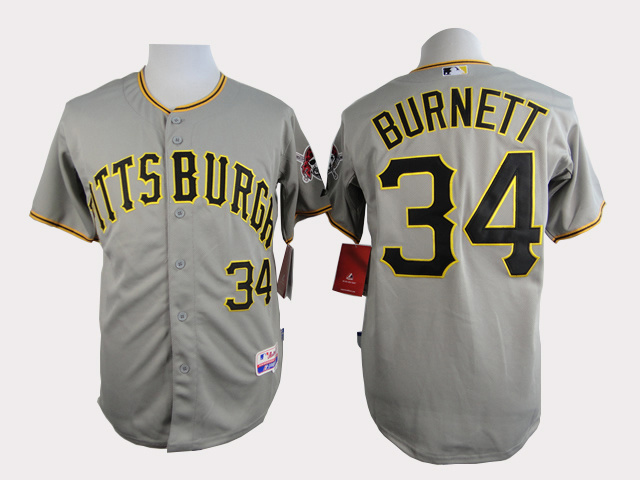 Men Pittsburgh Pirates #34 Burnett Grey MLB Jerseys